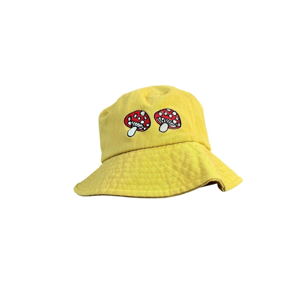 Yellow Mushroom Embroidered Bucket Hat Festival Cottagecore Sun Hat
